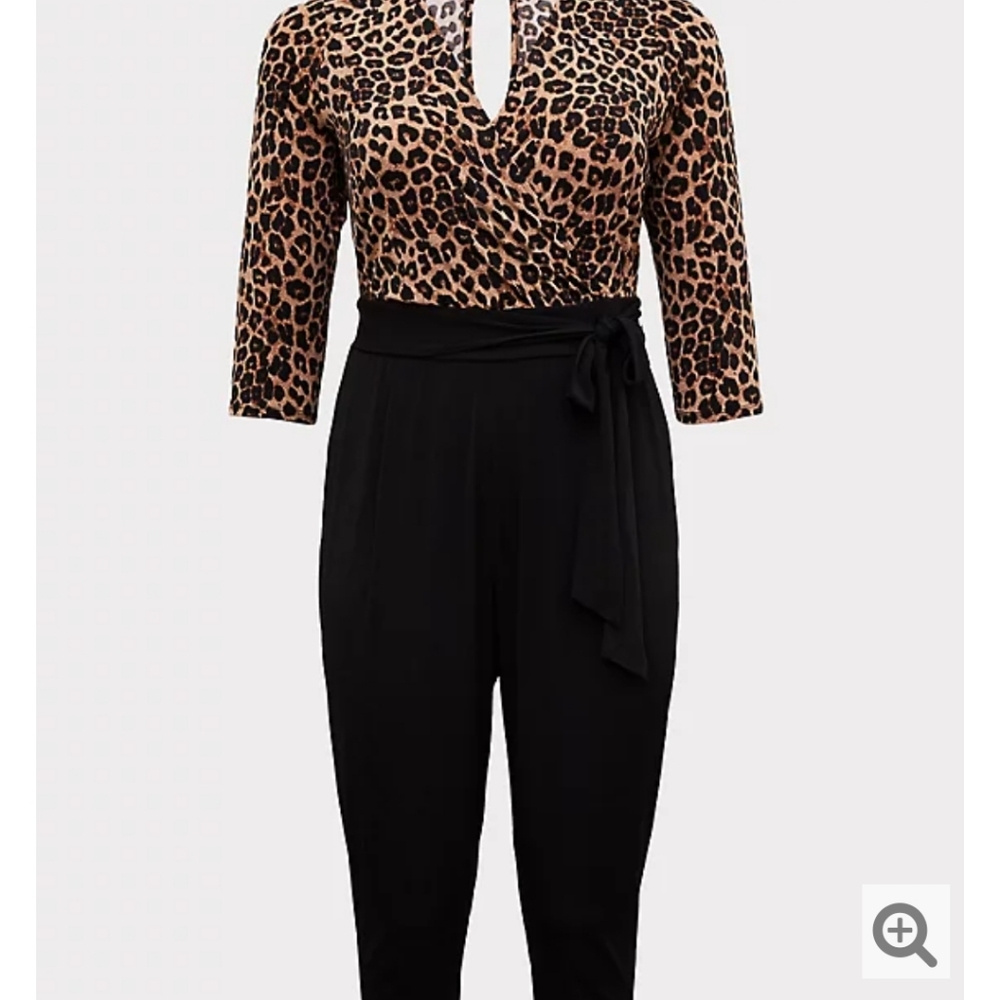Leopard & Black Surplice Self-Tie Crop Jumpsuit